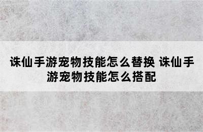 诛仙手游宠物技能怎么替换 诛仙手游宠物技能怎么搭配